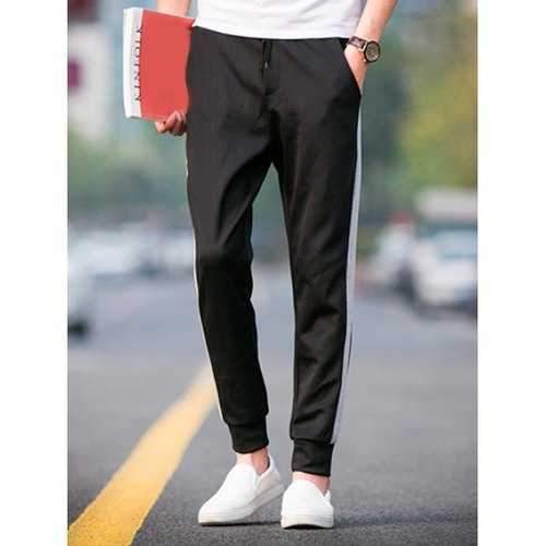 Hot Sale Elastic Waist Stripes Embellishment Jogger Pants For Men - Black M