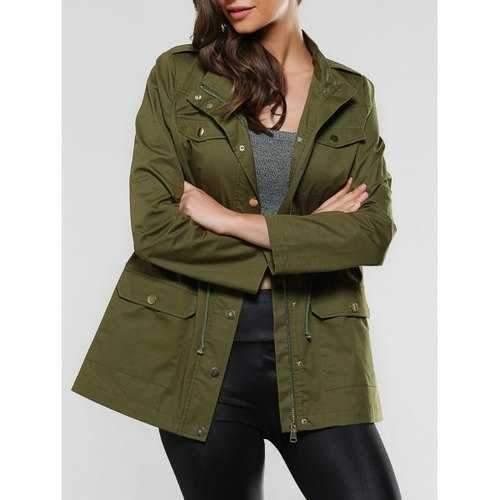 Flap Pockets Drawstring Utility Jacket - Army Green M