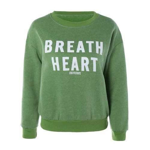 Stylish Round Neck Long Sleeve Letter Printed Fleece Women's Sweatshirt - Grass Green One Size