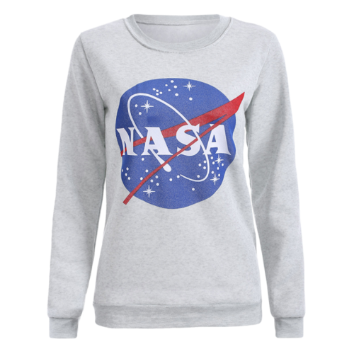 Fashion Round Neck Galaxy Print Sweatshirt For Women - Light Gray L