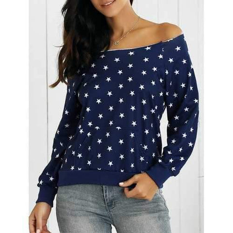 Long Sleeve Pentagram Print Sweatshirt - Deep Blue M