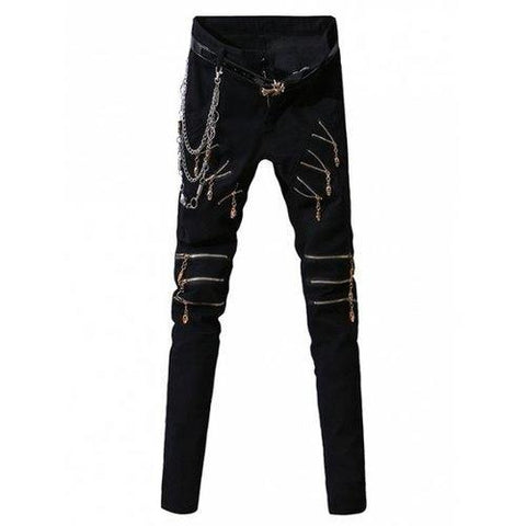 Zip-Up Embellished Design Zipper Fly Narrow Feet Pants For Men - Black 31