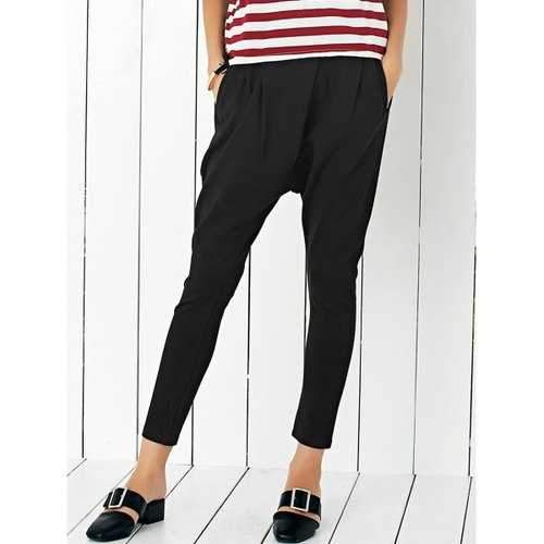 Casual Women's Stretchy Black Harem Pants - Black S