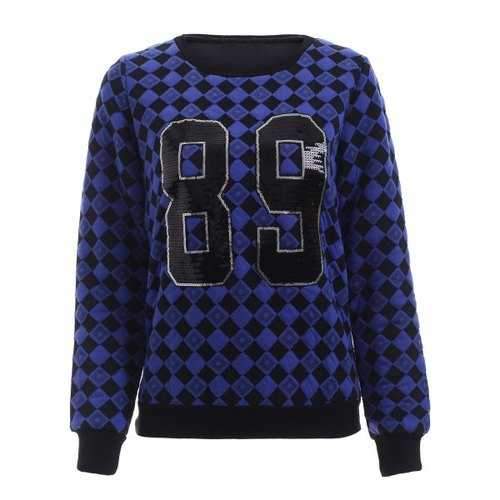 Trendy Sequin Embellished Geometric Pattern Women's Sweatshirt - Blue L