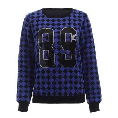 Trendy Sequin Embellished Geometric Pattern Women's Sweatshirt - Blue L