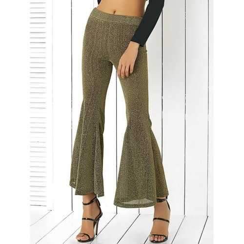 Alluring Elastic Waist Sheeny Slimming Women's Pants - Golden M