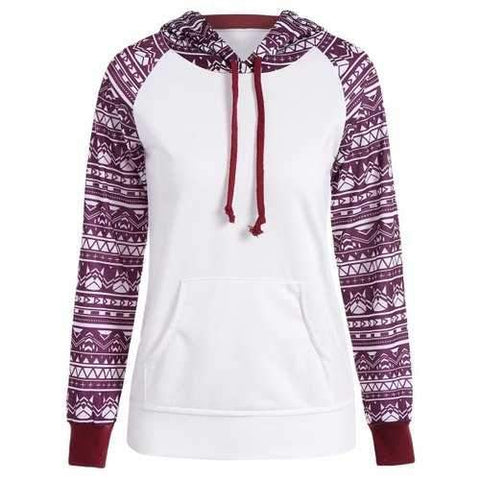 Printed Big Pocket Pullover Hoodie - White M