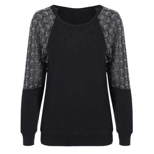 Stylish Skulls Spliced Raglan Sleeve Pullover Sweatshirt For Women - Black Xl