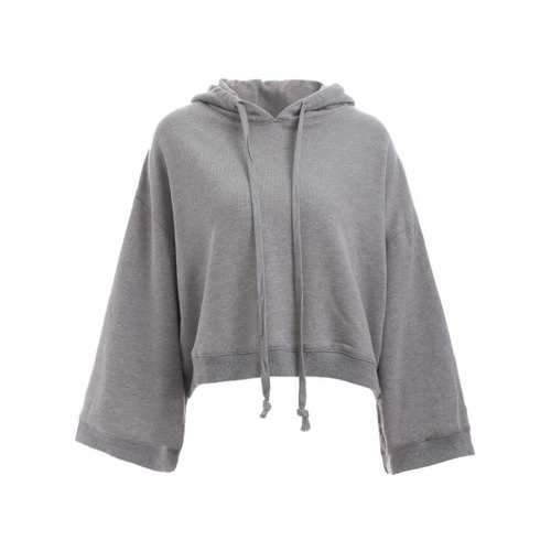 Trendy Long Sleeve Cropped Loose Hoodie - Gray M