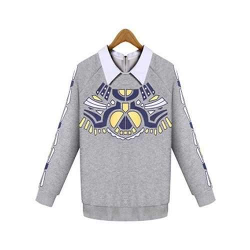 Flat Collar Printed Zippered Sweatshirt - Gray 4xl