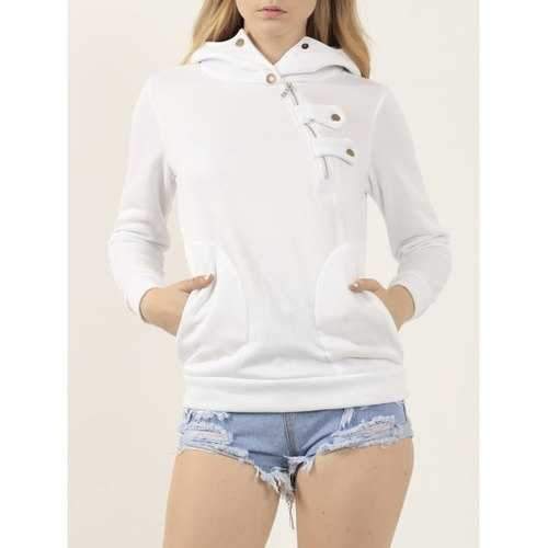 Long Sleeve Slant Zipper Loose Hoodie - White M