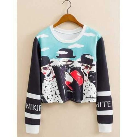 Glasses Girl Cropped Long Sleeve Sweatshirt - M