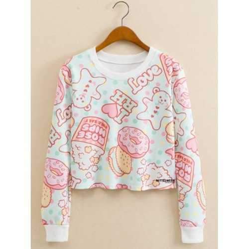 Cookies Letter Print Cropped Long Sleeve Sweatshirt - Light Blue S