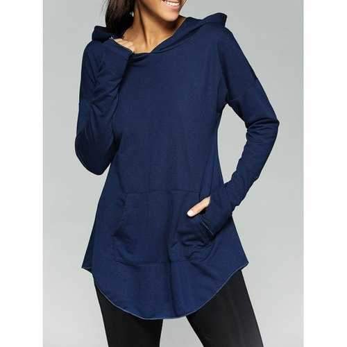 Kangaroo Pocket Tunic Hoodie - Purplish Blue L