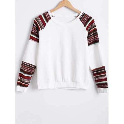 Raglan Sleeves Color Block Sweatshirt - White M