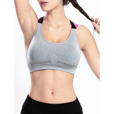 Wire Free Criss Cross Sports Yoga Push Up Bra - Gray S