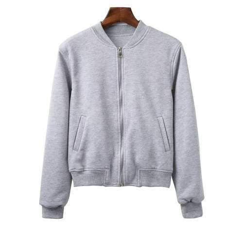 Stand Neck Long Sleeve Zip Up Fitting Jacket - Gray S