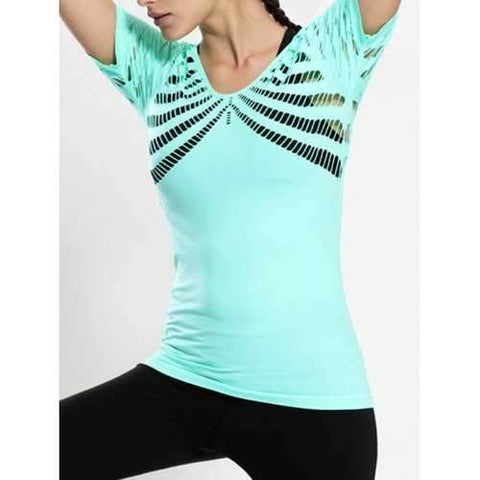 Hollow Out Long Workout Gym Top - Mint Green S