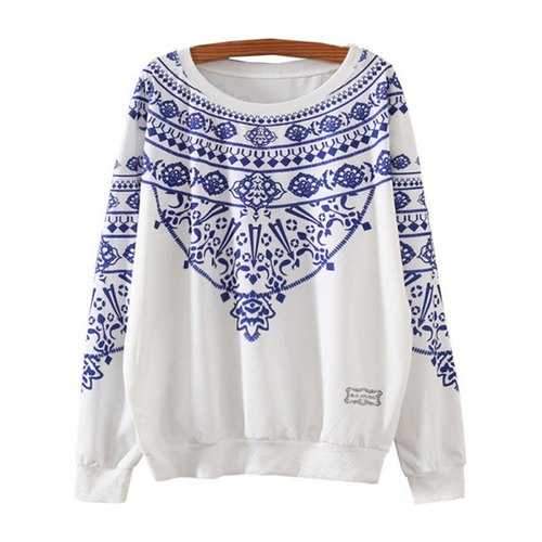 Minium Blue Bandana Print Loose Sweatshirt - White L