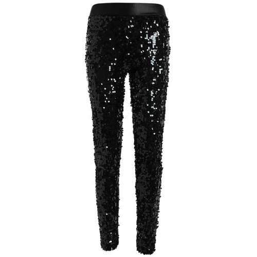 Faux Lether Sequins Glitter Pencil Pants - Black One Size