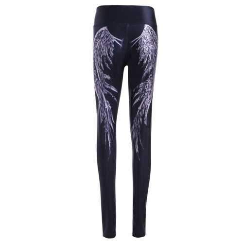 Wing Pattern High Waist Skinny Pants - Black One Size