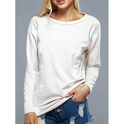 Raglan Sleeves Star Print Back Letter Sweatshirt - Light Apricot Xl