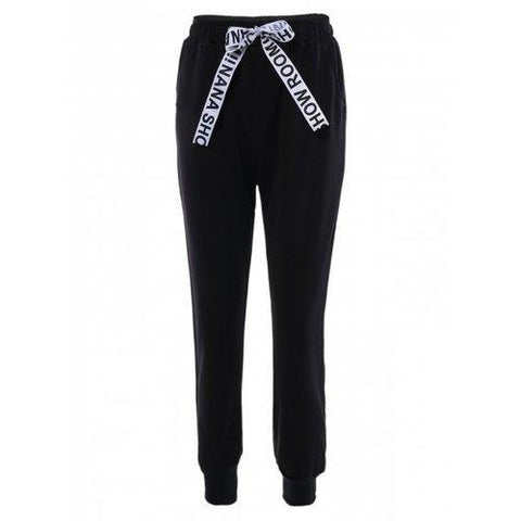 Loose High Waist Drawstring Pants - Black M