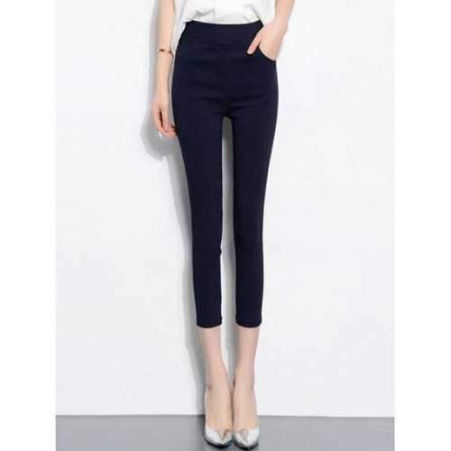 Elastic Skinny Capri Pants - Deep Blue M