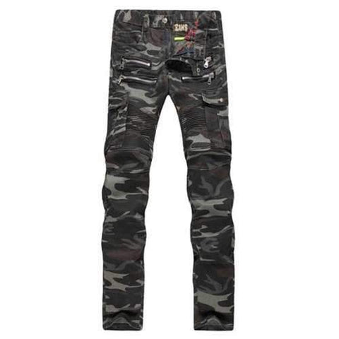 Zipper Embellished Ruched Design Camo Cargo Pants - Camouflage 34