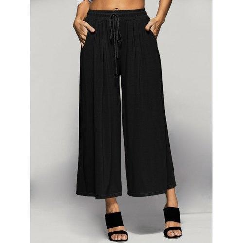 Elastic Waist Palazzo Pants with Pockets - Black 4xl