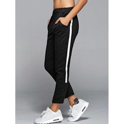 High Waisted Side Stripe Jogger Sporty Pants - Black One Size