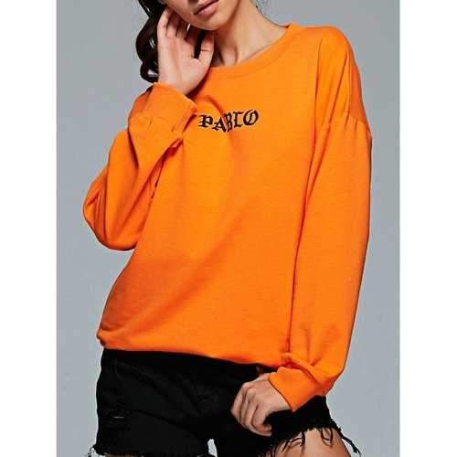 Active Round Neck Long Sleeve Letter Print Sweatshirt - Orange M