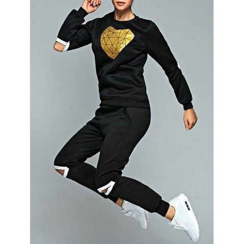 Heart Sweatshirt and Cut Out Jogger Pants - Black S