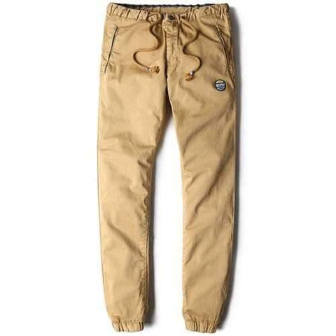 Patched Zipper Pocket Drawstring Chino Jogger Pants - Khaki 32