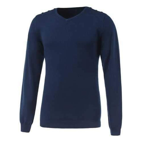 V-Neck Long Sleeve Buttoned Rib Cuff Knitwear - Sapphire Blue L