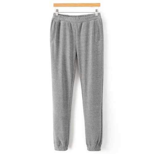 Elastic Waist Casual Pants - Light Gray M