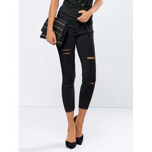 Ripped High Waisted Capri Skinny Pants - Black 2xl