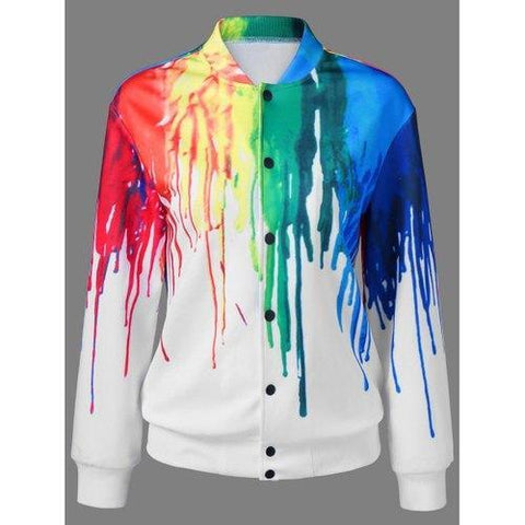 Paint Drip Bomber Jacket - White L