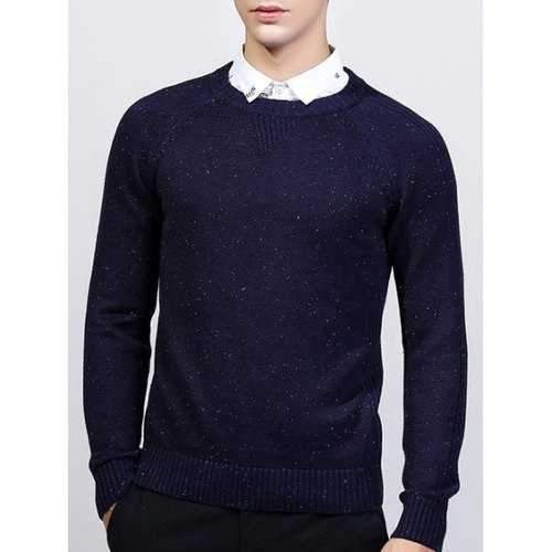 Ribbed Raglan Sleeve Crew Neck Sweater - Blue L