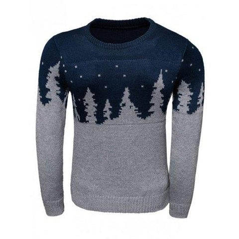 Forest Pattern Long Sleeve Crew Neck Sweater - Blue 2xl