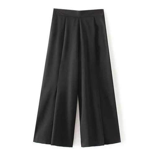 Elastic Waist Pleated Chiffon Pants - Black S