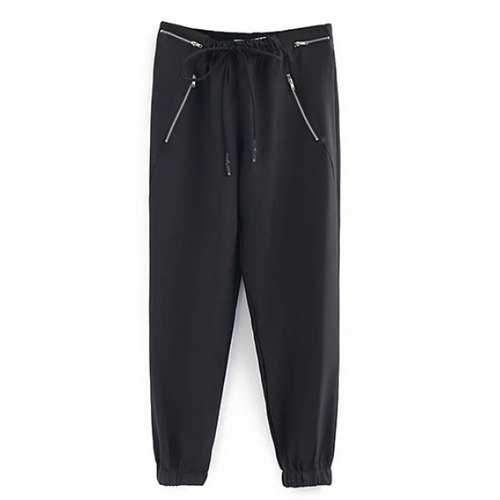 Zipped Drawstring Running Pants - Black L