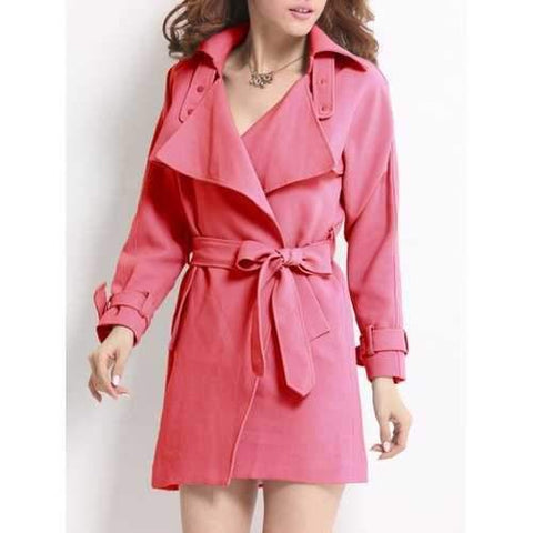 Wrap Fitting Trench Coat - Rose Red M