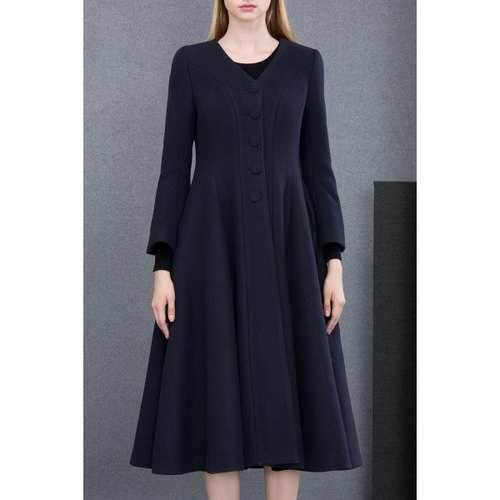 High Waisted Wool Coat - Purplish Blue M