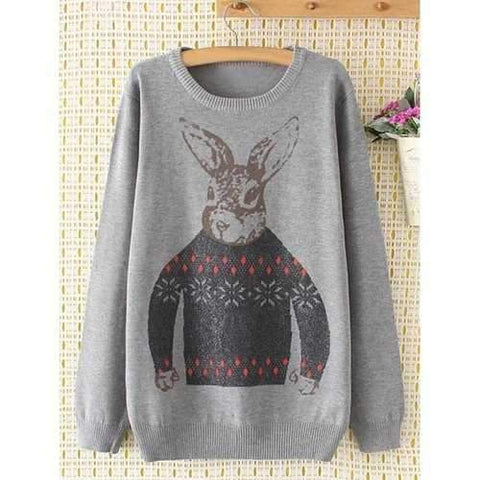 Plus Size Cute Bunny Sweater - Gray 2xl