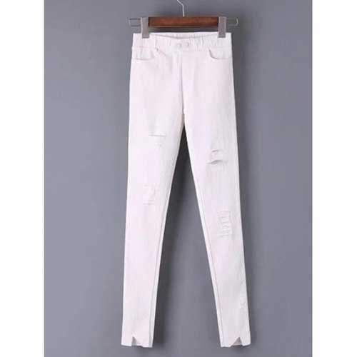 Slimming Frayed Broken Hole Ankle Cigarette Pants - White S