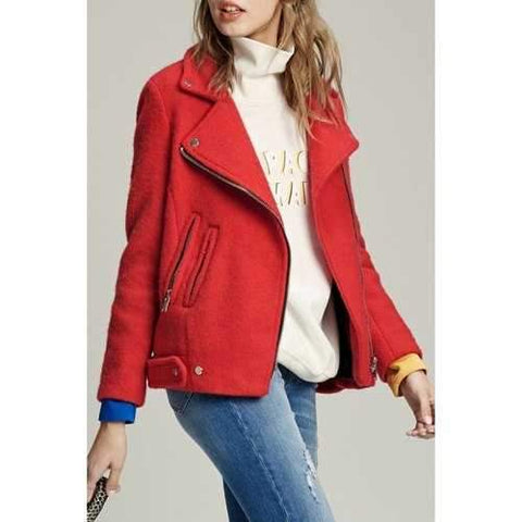 Wool Jacket with Pockets - Red M