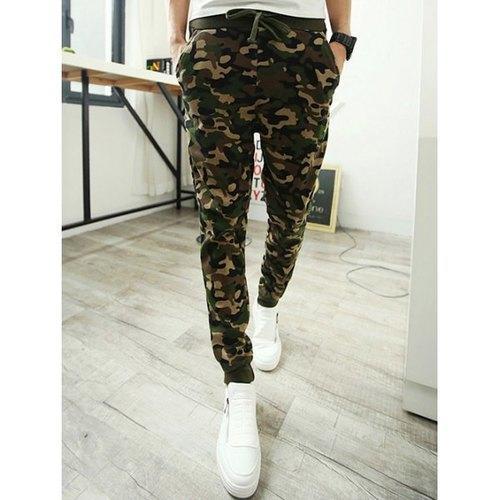 Single Pocket Back Camo Drawstring Army Jogger Pants - Camouflage 2xl