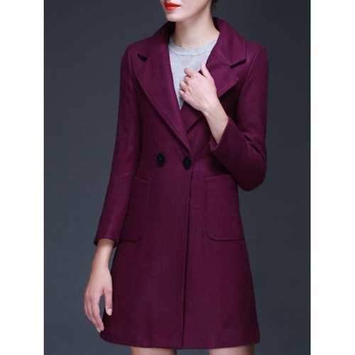 Lapel Back Slit Wool Blend Coat - Red Violet 2xl