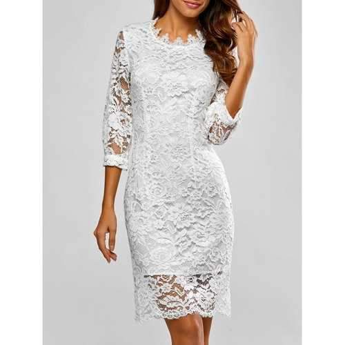 Slimming Lace Scalloped Dress - White M